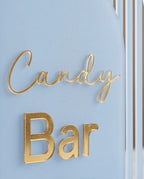 Aufsteller "Candy Bar" aus Acryl im Bogen-Design | Schild mit 3D-Schrift für Hochzeit & Event