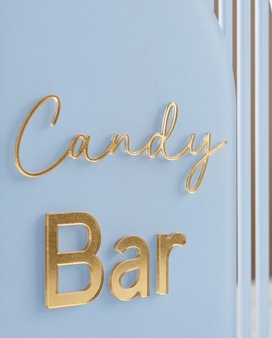 Aufsteller "Candy Bar" aus Acryl im Bogen-Design | Schild mit 3D-Schrift für Hochzeit & Event