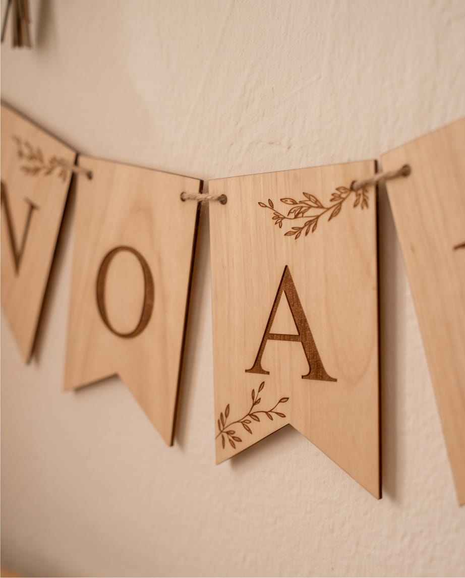Personalisierte Wimpelkette aus Holz | Individuelle Buchstaben-Wimpel für Kinderzimmer & Deko