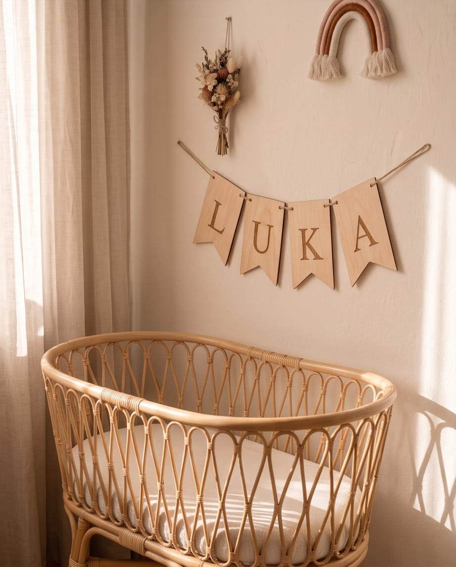 Personalisierte Wimpelkette aus Holz | Individuelle Buchstaben-Wimpel für Kinderzimmer & Deko