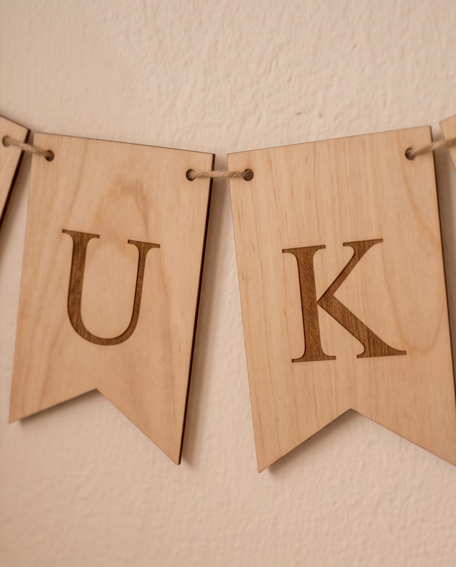 Personalisierte Wimpelkette aus Holz | Individuelle Buchstaben-Wimpel für Kinderzimmer & Deko