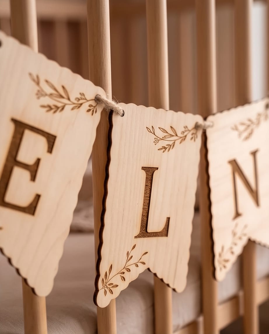 Personalisierte Wimpelkette aus Holz | Individuelle Buchstaben-Wimpel für Kinderzimmer & Deko