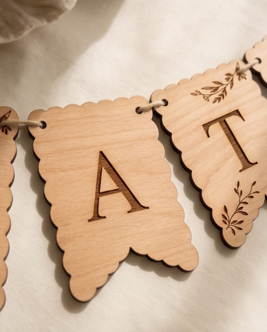 Personalisierte Wimpelkette aus Holz | Individuelle Buchstaben-Wimpel für Kinderzimmer & Deko