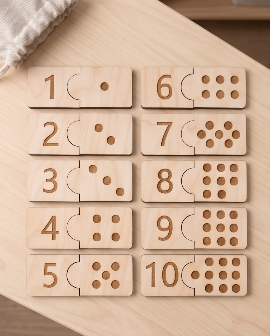 Montessori Zahlen-Puzzle aus Holz (1-10) | Pädagogisches Lernspielzeug inkl. Baumwollsäckchen