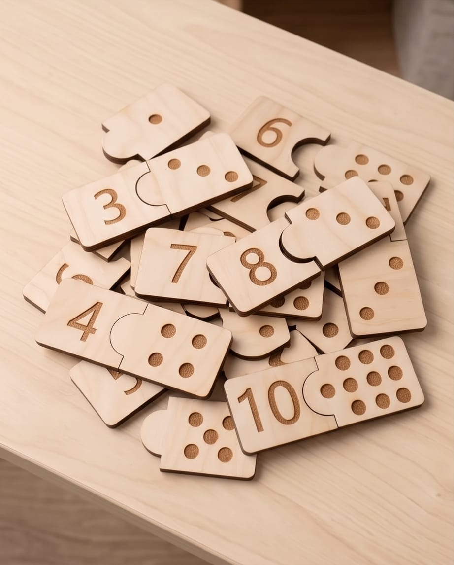 Montessori Zahlen-Puzzle aus Holz (1-10) | Pädagogisches Lernspielzeug inkl. Baumwollsäckchen