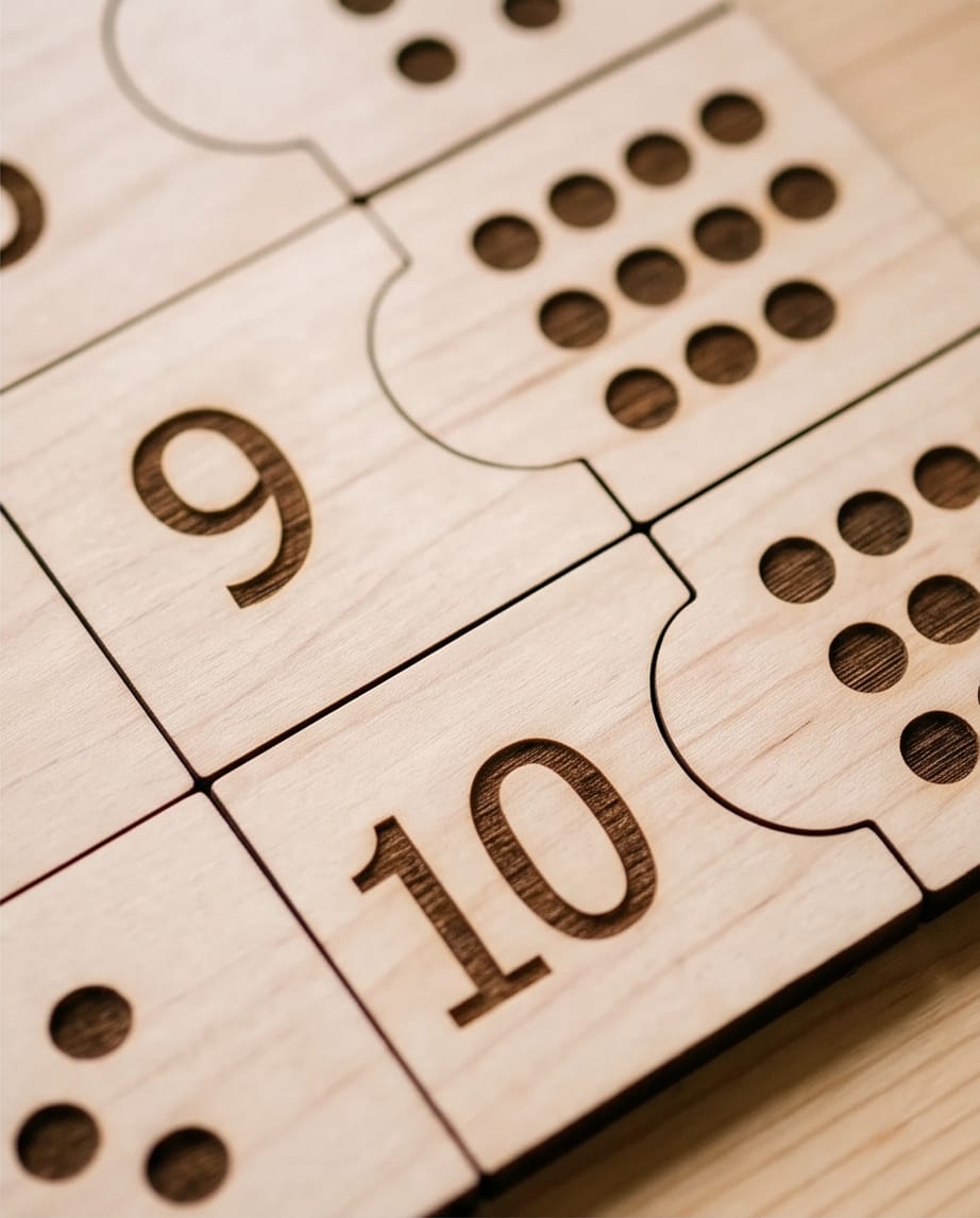 Montessori Zahlen-Puzzle aus Holz (1-10) | Pädagogisches Lernspielzeug inkl. Baumwollsäckchen