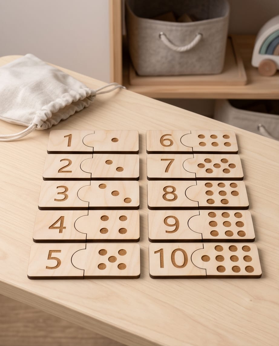 Montessori Zahlen-Puzzle aus Holz (1-10) | Pädagogisches Lernspielzeug inkl. Baumwollsäckchen