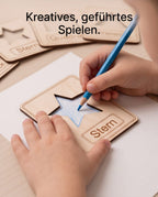 Montessori Formen-Puzzle & Zeichenschablone aus Holz (2-in-1 Set) | 10-teilig inkl. Säckchen