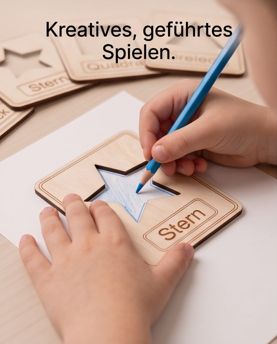Montessori Formen-Puzzle & Zeichenschablone aus Holz (2-in-1 Set) | 10-teilig inkl. Säckchen