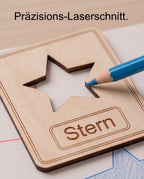 Montessori Formen-Puzzle & Zeichenschablone aus Holz (2-in-1 Set) | 10-teilig inkl. Säckchen
