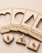 Montessori Formen-Puzzle & Zeichenschablone aus Holz (2-in-1 Set) | 10-teilig inkl. Säckchen
