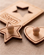 Montessori Formen-Puzzle & Zeichenschablone aus Holz (2-in-1 Set) | 10-teilig inkl. Säckchen