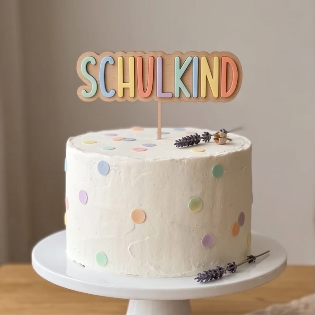 Cake Topper "Schulkind" aus Holz | Kuchendeko zur Einschulung (Wählbar: 3D-Acryl oder Gravur)