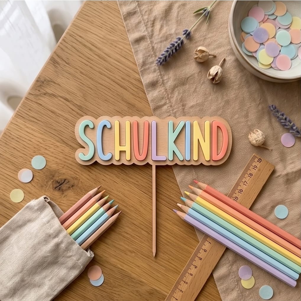 Cake Topper "Schulkind" aus Holz | Kuchendeko zur Einschulung (Wählbar: 3D-Acryl oder Gravur)