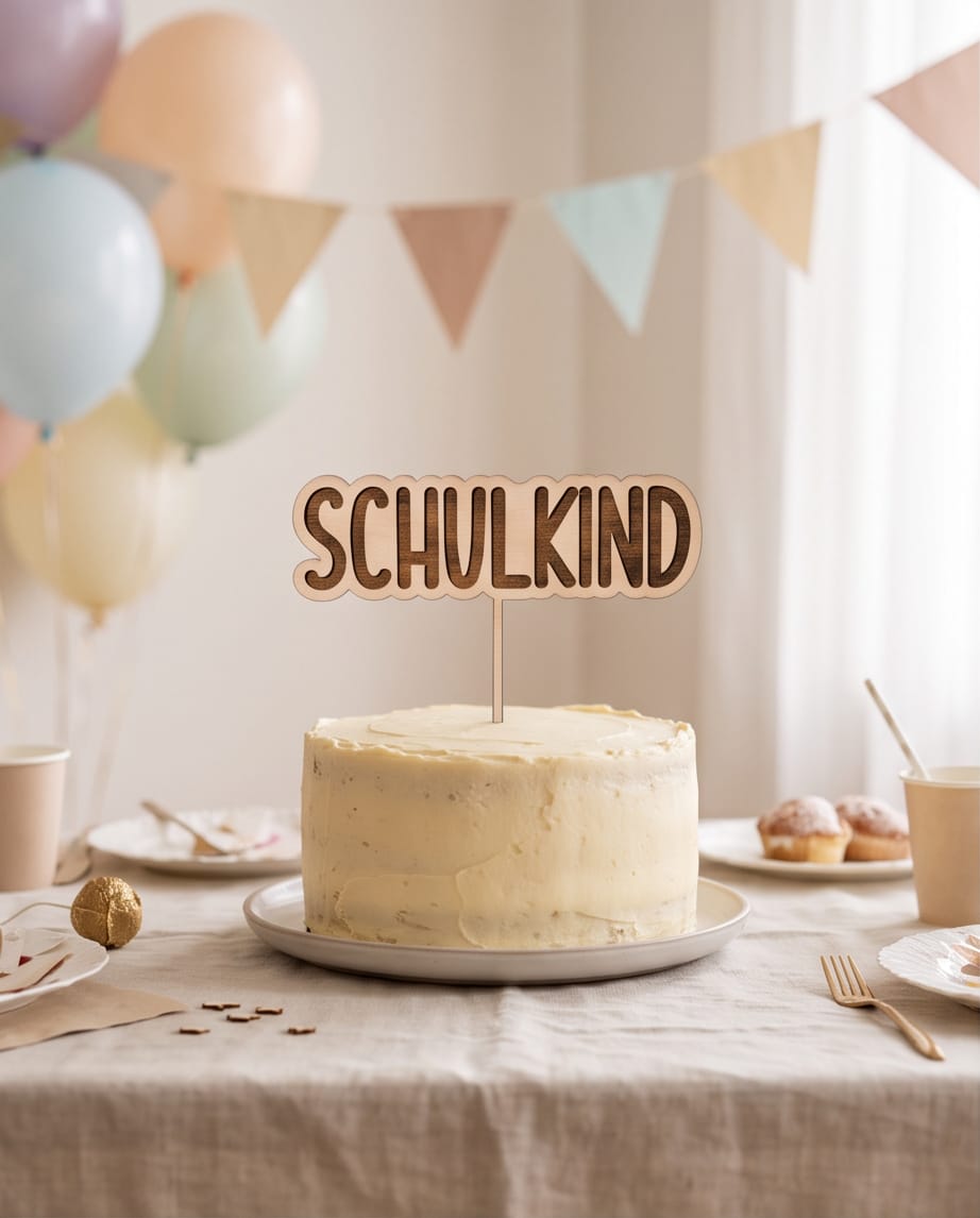 Cake Topper "Schulkind" aus Holz | Kuchendeko zur Einschulung (Wählbar: 3D-Acryl oder Gravur)