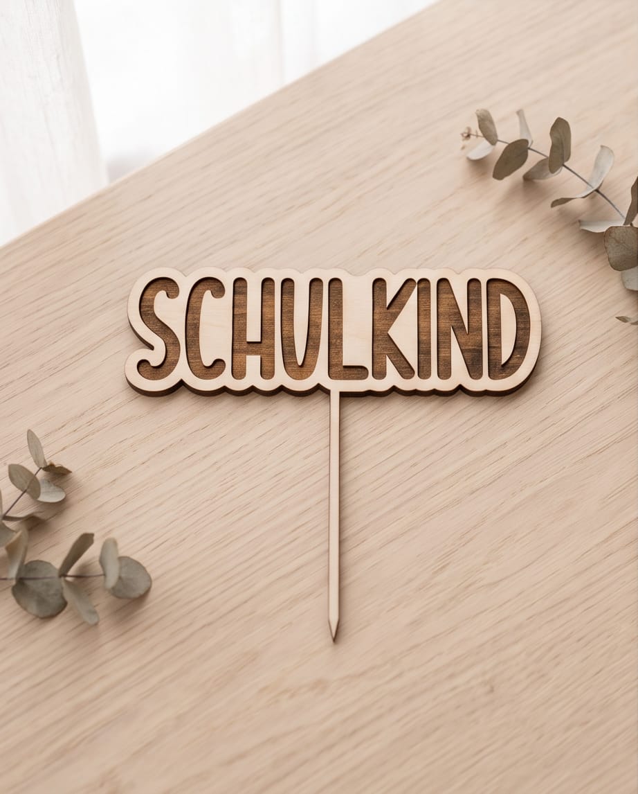 Cake Topper "Schulkind" aus Holz | Kuchendeko zur Einschulung (Wählbar: 3D-Acryl oder Gravur)