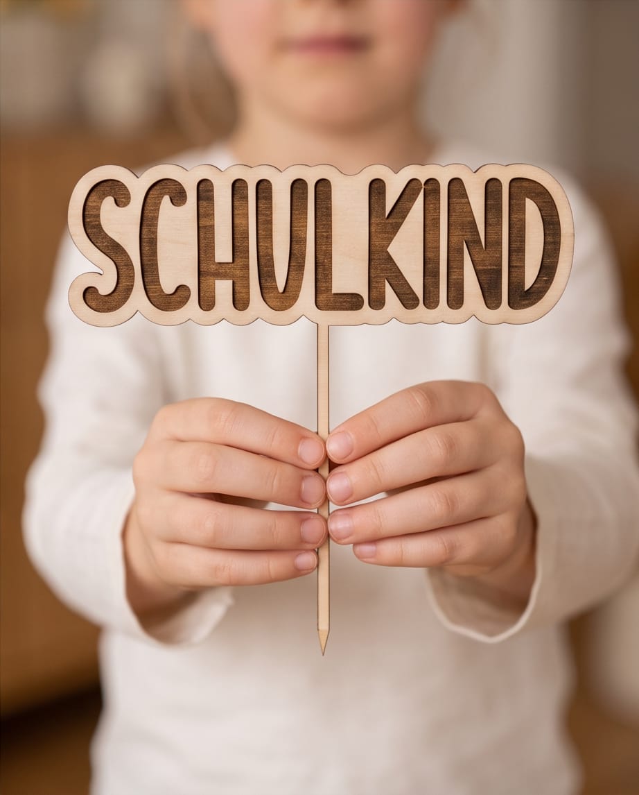 Cake Topper "Schulkind" aus Holz | Kuchendeko zur Einschulung (Wählbar: 3D-Acryl oder Gravur)