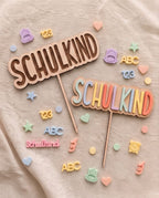 Cake Topper "Schulkind" aus Holz | Kuchendeko zur Einschulung (Wählbar: 3D-Acryl oder Gravur)