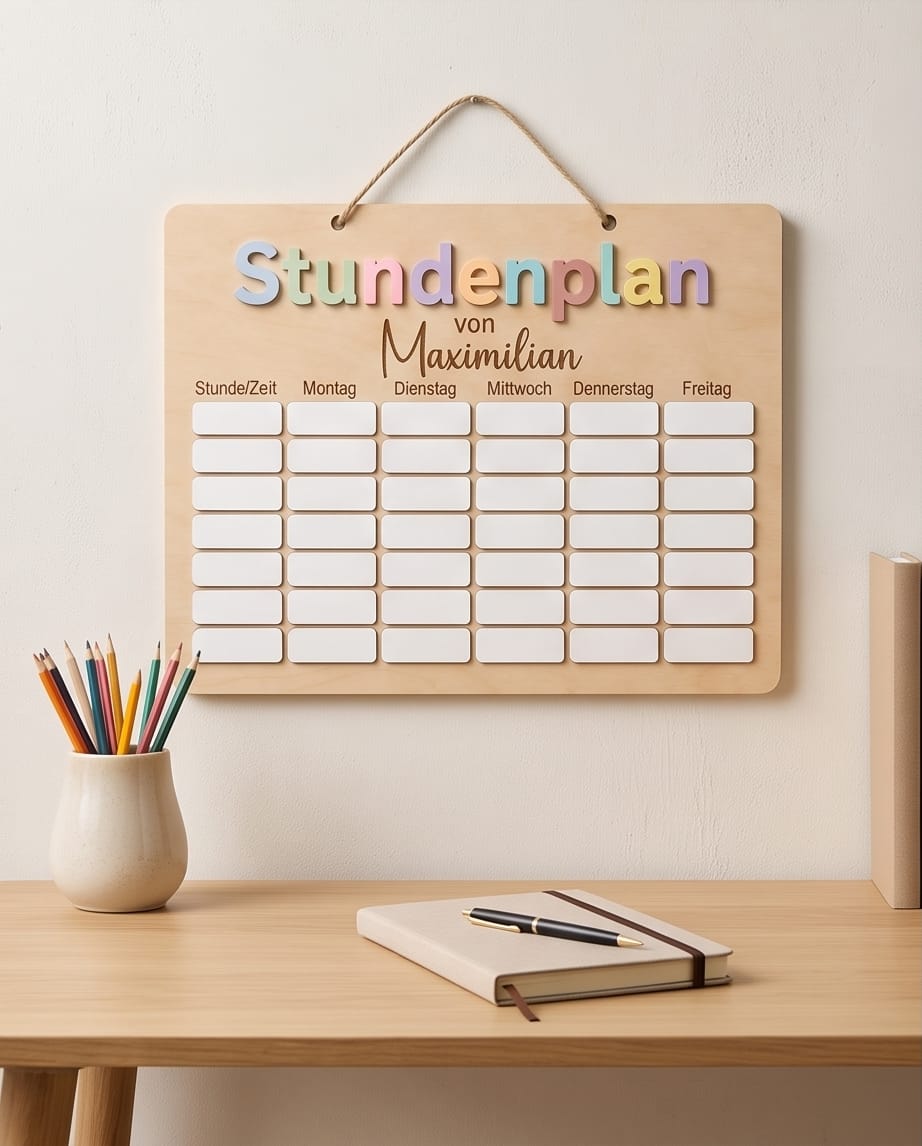 Holz-Stundenplan mit 3D-Acryl | Abwischbar & Personalisierbar