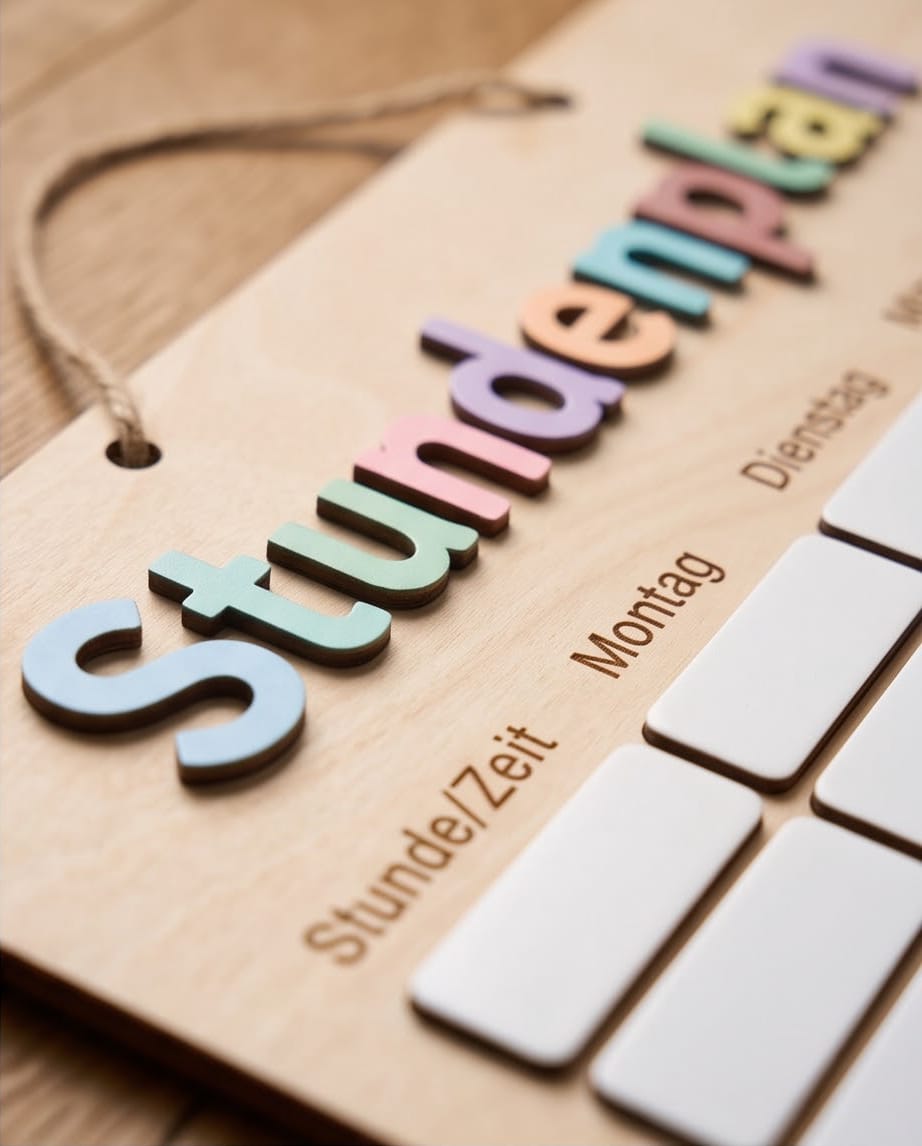 Holz-Stundenplan mit 3D-Acryl | Abwischbar & Personalisierbar