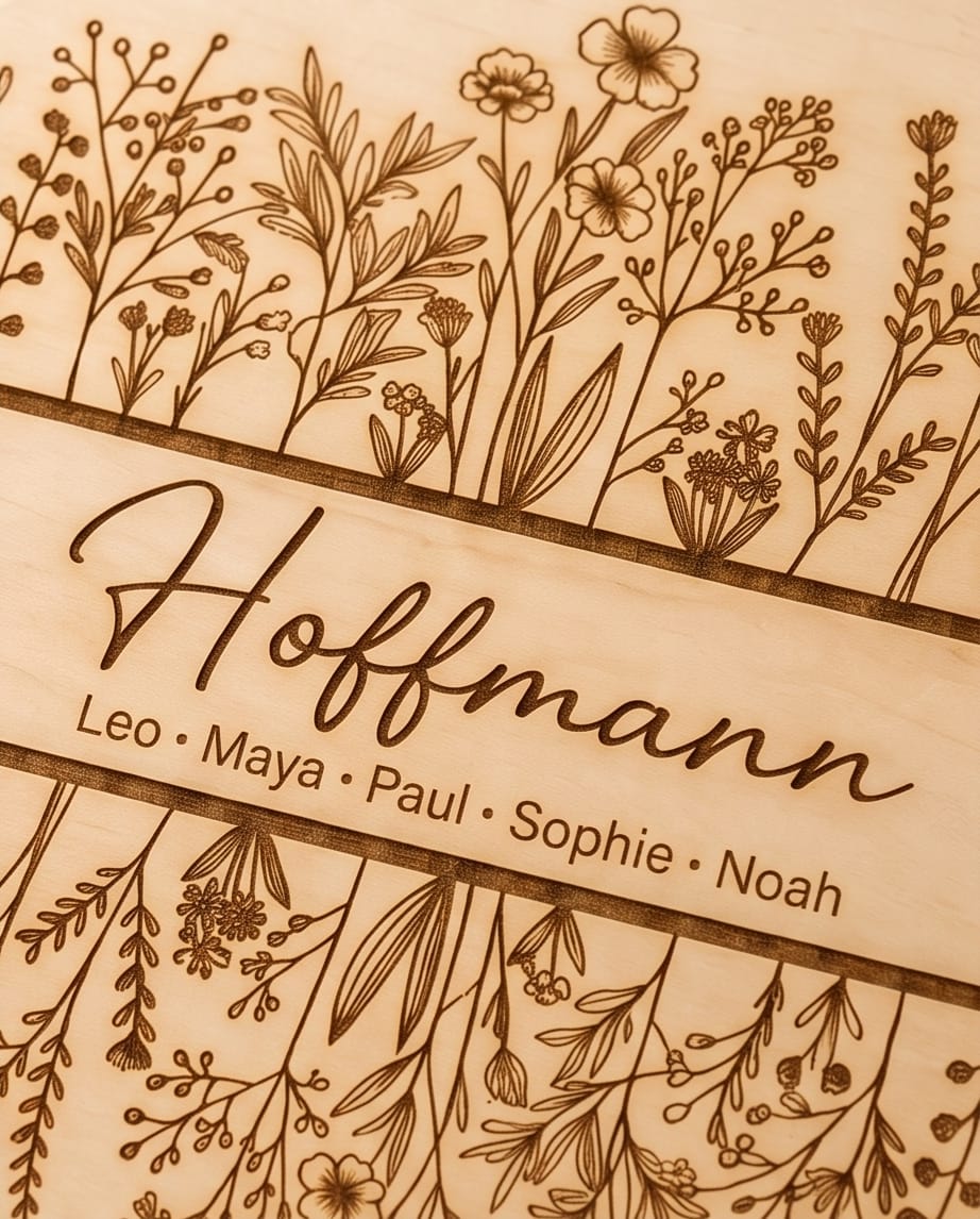 Personalisiertes Holz-Türschild "Blumenwiese" | Familienschild