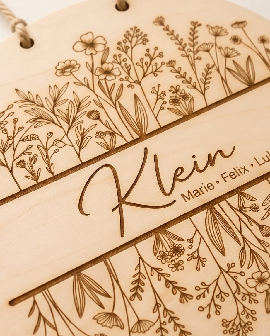 Personalisiertes Holz-Türschild "Blumenwiese" | Familienschild
