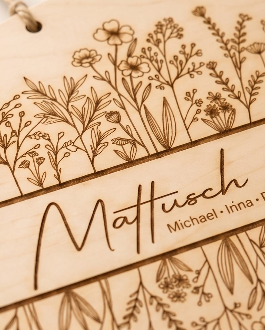 Personalisiertes Holz-Türschild "Blumenwiese" | Familienschild