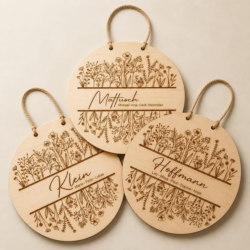 Personalisiertes Holz-Türschild "Blumenwiese" | Familienschild