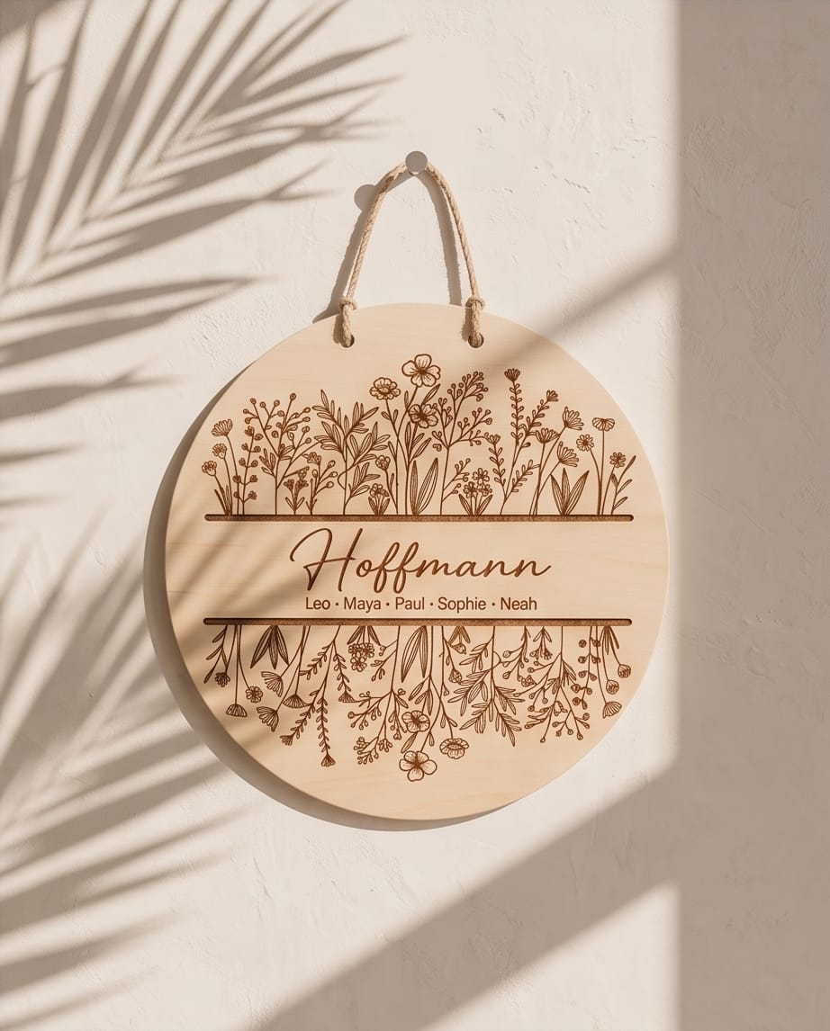 Personalisiertes Holz-Türschild "Blumenwiese" | Familienschild