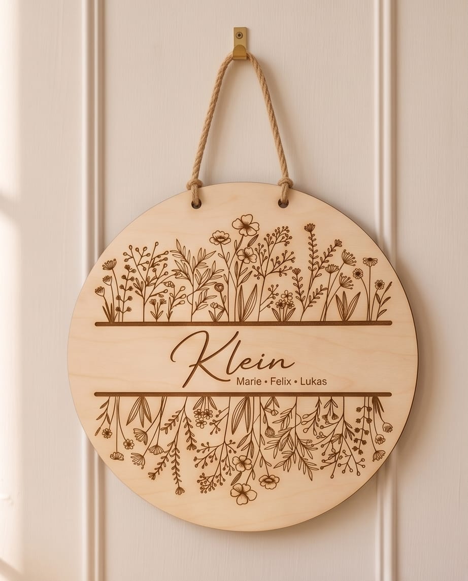 Personalisiertes Holz-Türschild "Blumenwiese" | Familienschild