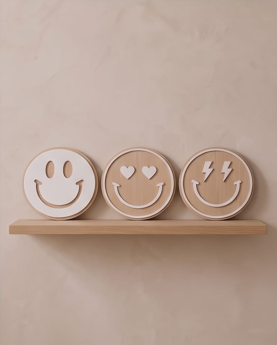 Smileys 3D Wandkunst "Good Vibes" | 2er-Set Holz & Acryl