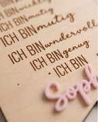 Personalisiertes Affirmations-Schild für Kinder | "Ich bin" Holz-Wanddeko mit 3D-Wunschname
