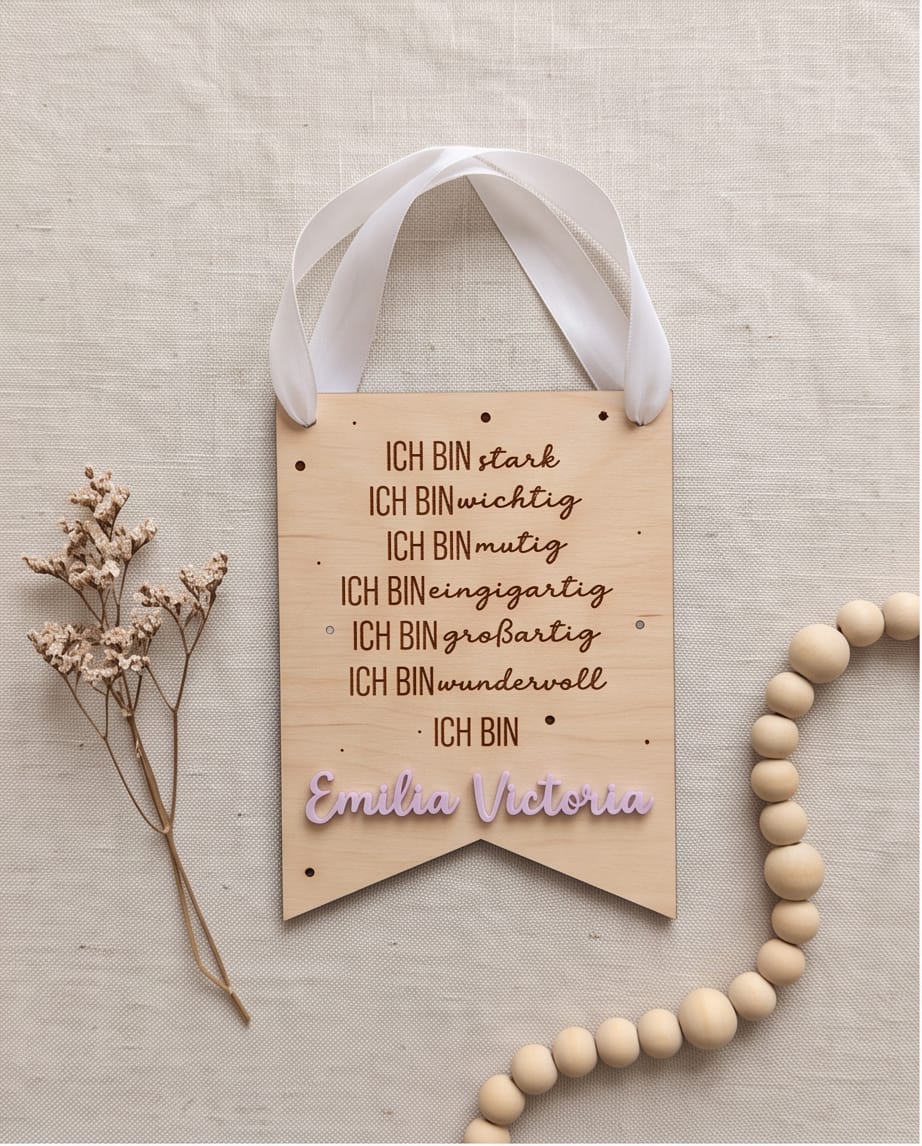 Personalisiertes Affirmations-Schild für Kinder | "Ich bin" Holz-Wanddeko mit 3D-Wunschname