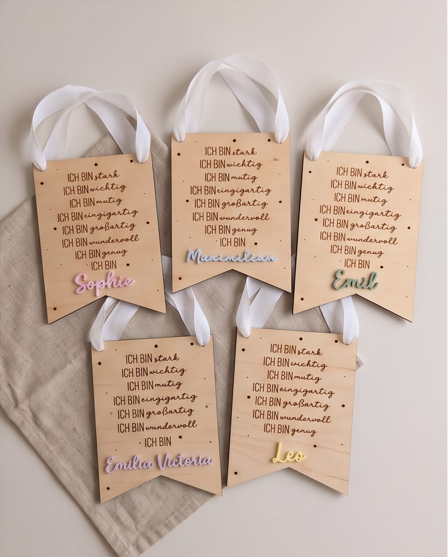 Personalisiertes Affirmations-Schild für Kinder | "Ich bin" Holz-Wanddeko mit 3D-Wunschname