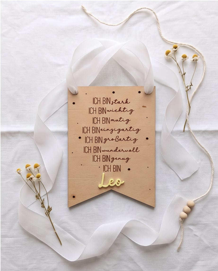 Personalisiertes Affirmations-Schild für Kinder | "Ich bin" Holz-Wanddeko mit 3D-Wunschname