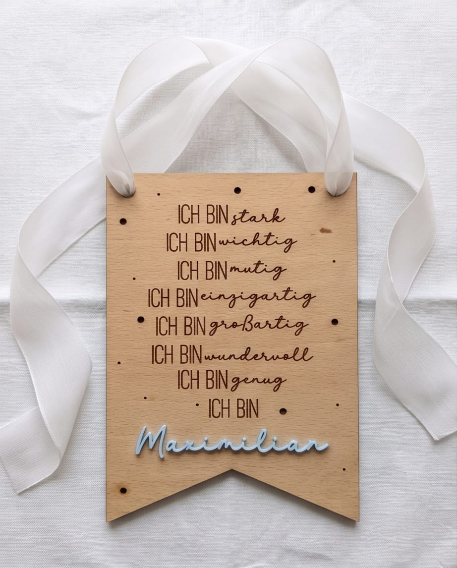 Personalisiertes Affirmations-Schild für Kinder | "Ich bin" Holz-Wanddeko mit 3D-Wunschname