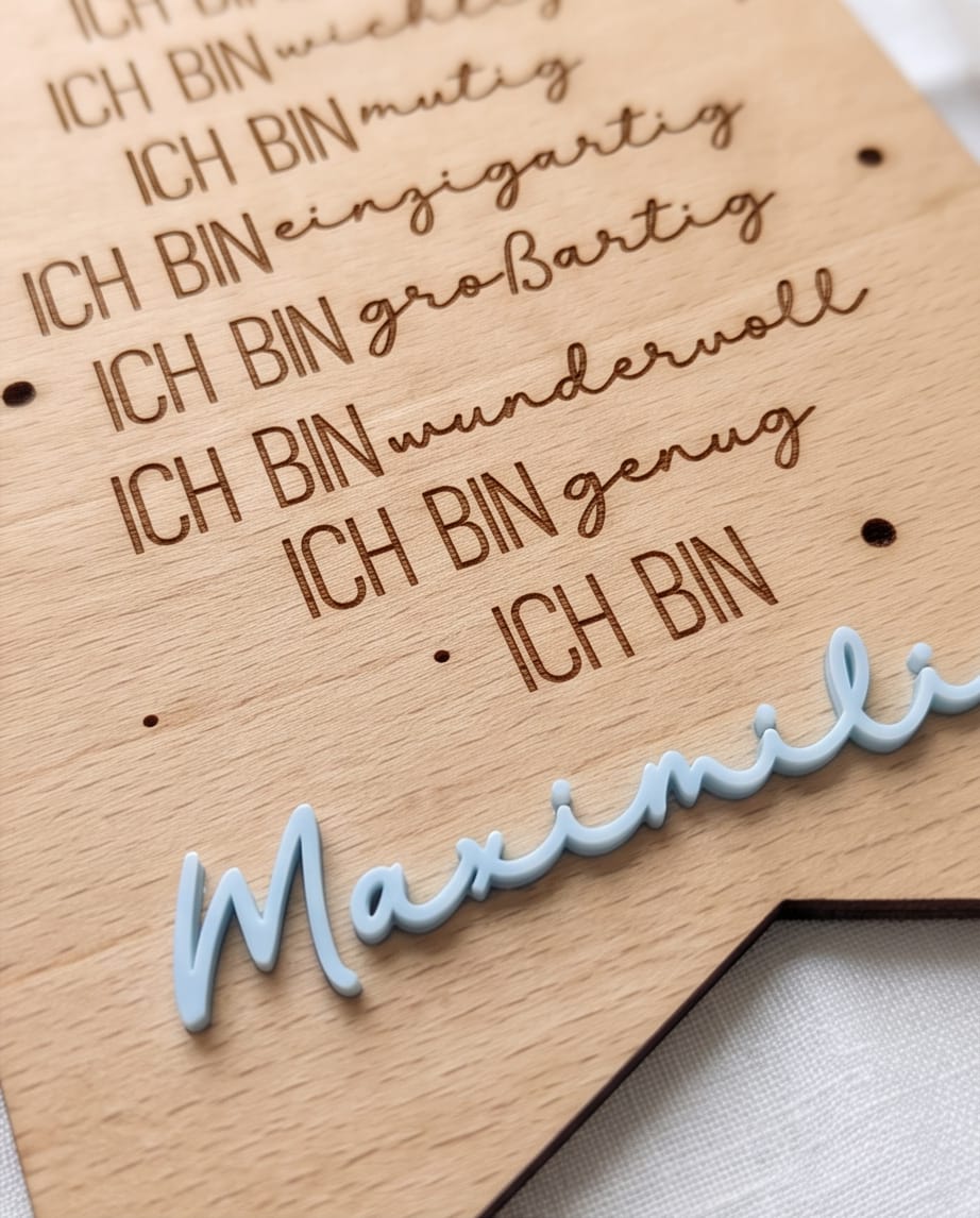 Personalisiertes Affirmations-Schild für Kinder | "Ich bin" Holz-Wanddeko mit 3D-Wunschname