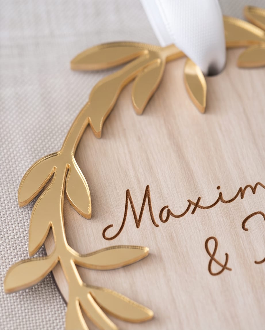 Personalisierte Weihnachtskugel aus Holz | 3D-Acryl Kranz | Christbaumschmuck