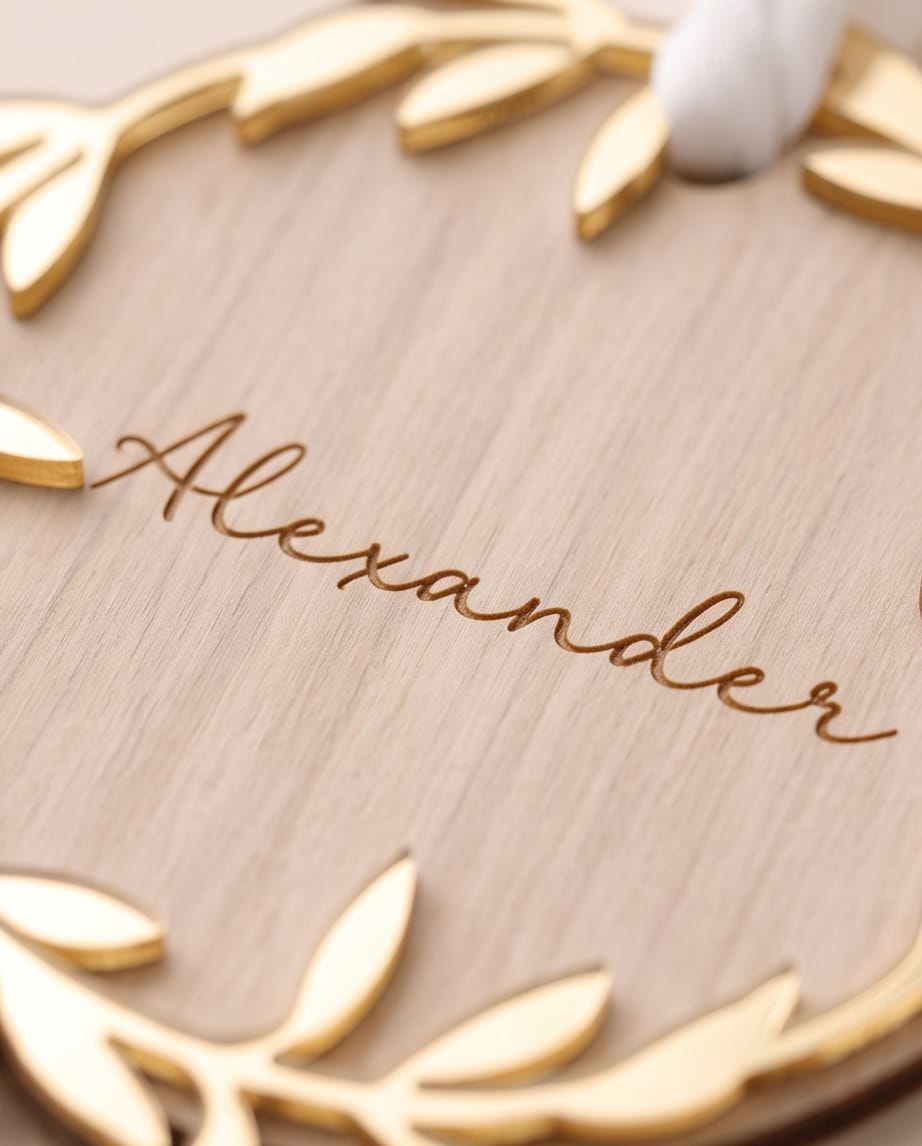Personalisierte Weihnachtskugel aus Holz | 3D-Acryl Kranz | Christbaumschmuck