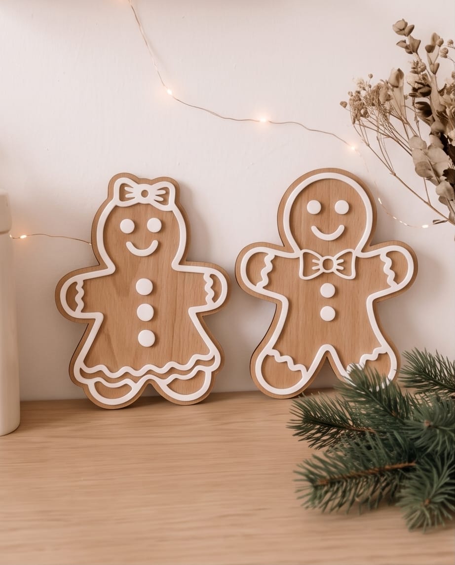 Deko-Aufsteller "Lebkuchen-Paar" im 2er-Set | Holz & 3D-Acryl