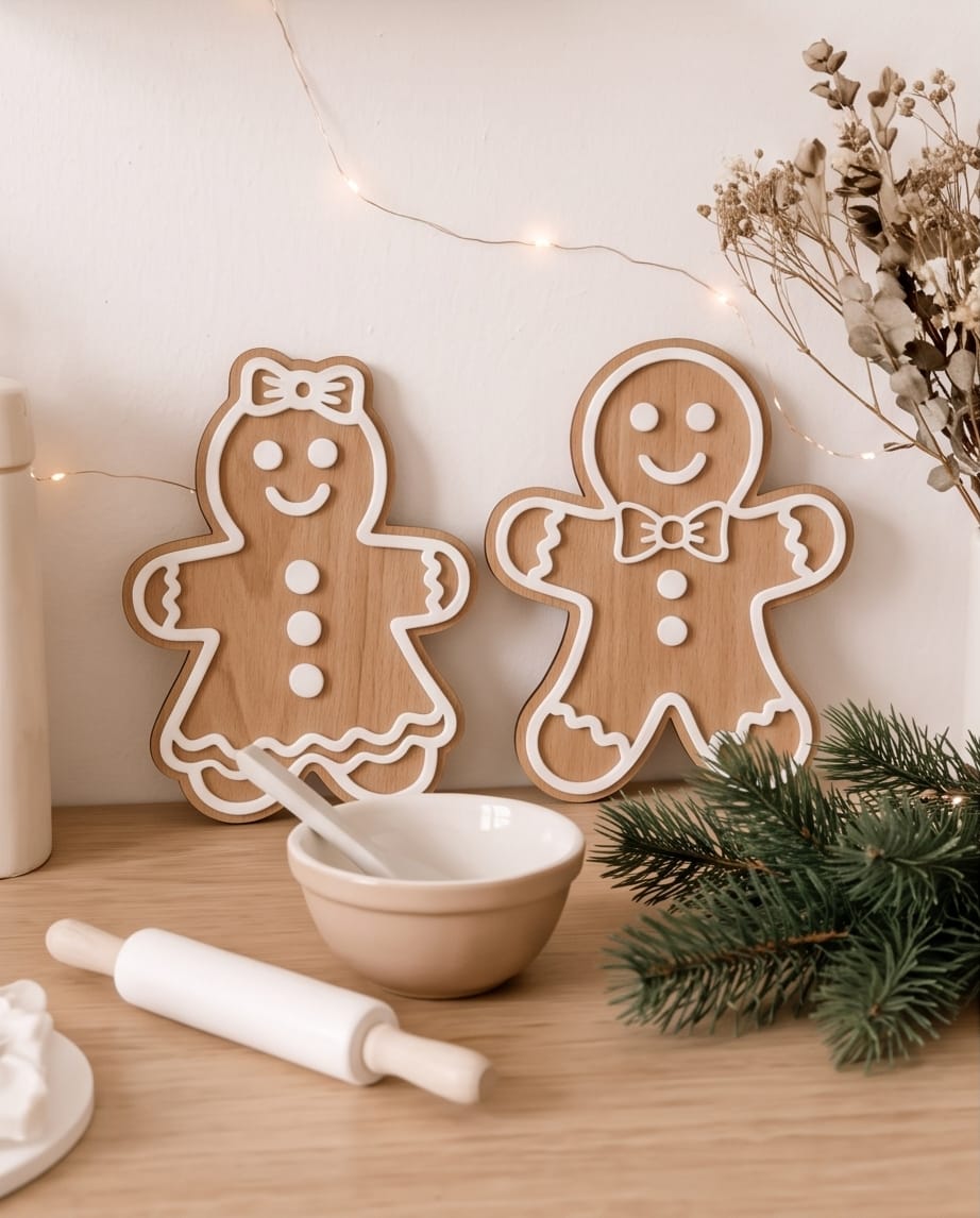Deko-Aufsteller "Lebkuchen-Paar" im 2er-Set | Holz & 3D-Acryl