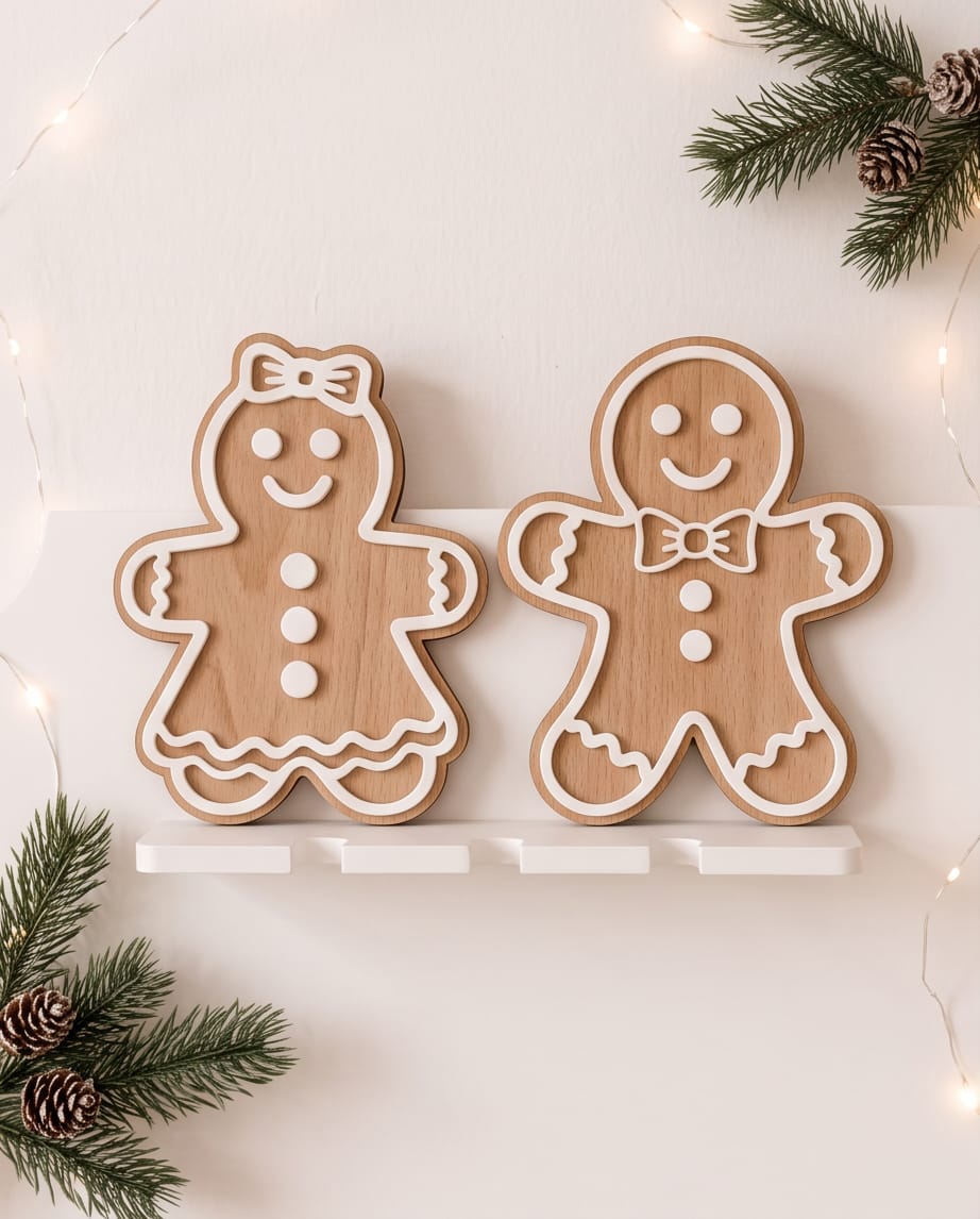 Deko-Aufsteller "Lebkuchen-Paar" im 2er-Set | Holz & 3D-Acryl