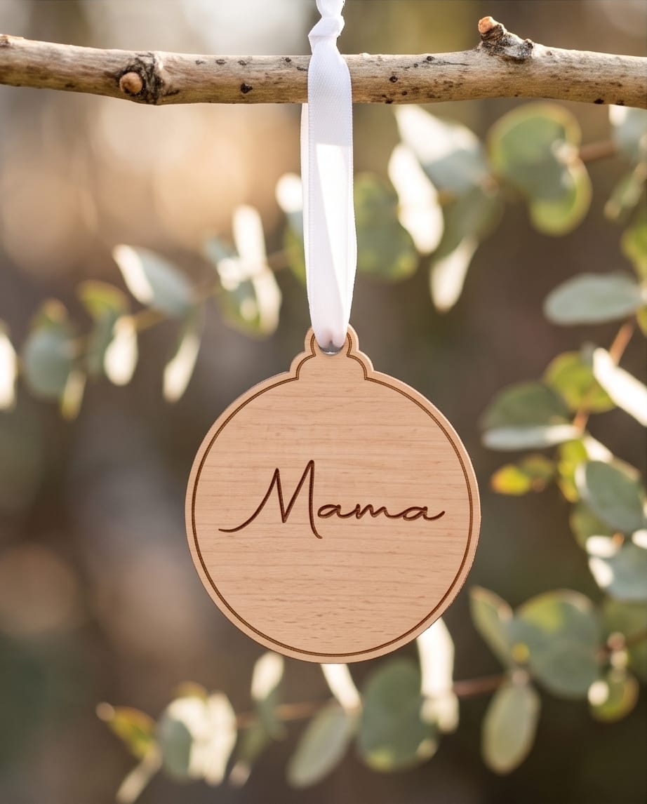 Personalisierte Weihnachtskugel aus Holz | Graviertes Namensschild