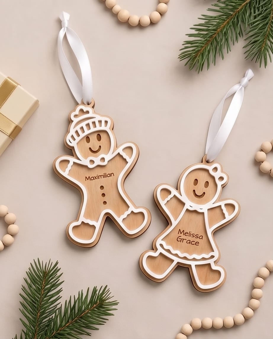 Personalisierter Lebkuchen-Anhänger | Holz & 3D-Acryl | 3 Varianten