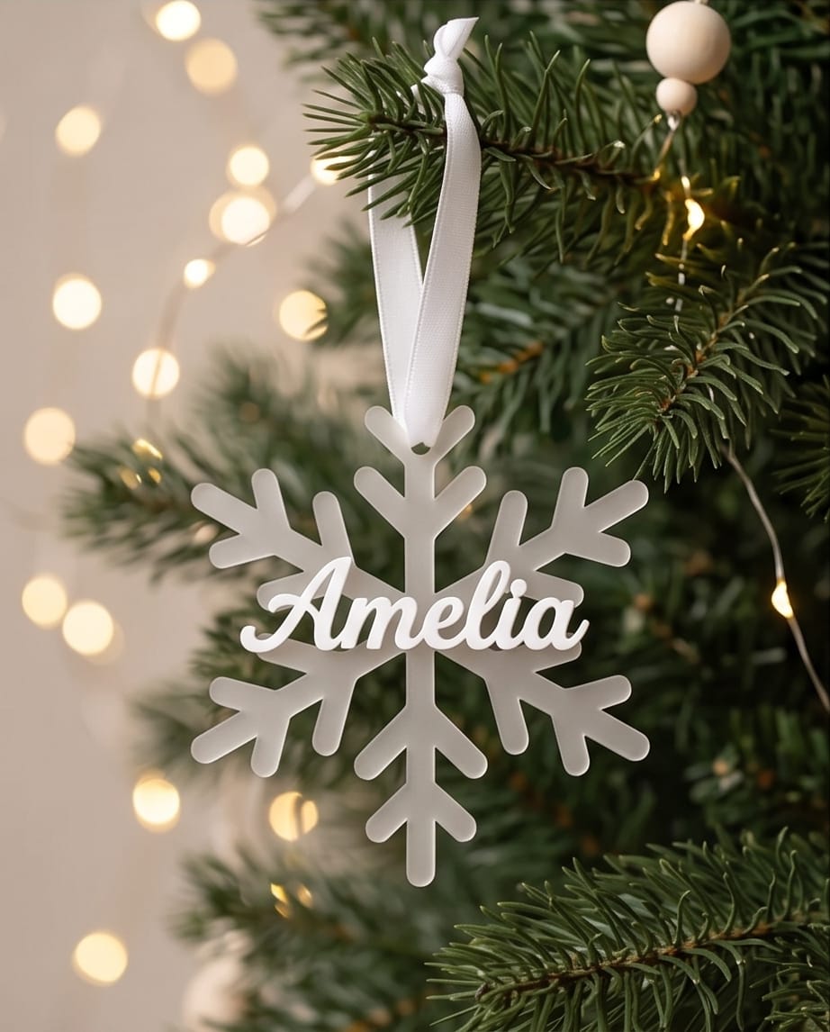 Personalisierte Schneeflocke aus Frost-Acryl | 3D-Namensschild | Platzkarte