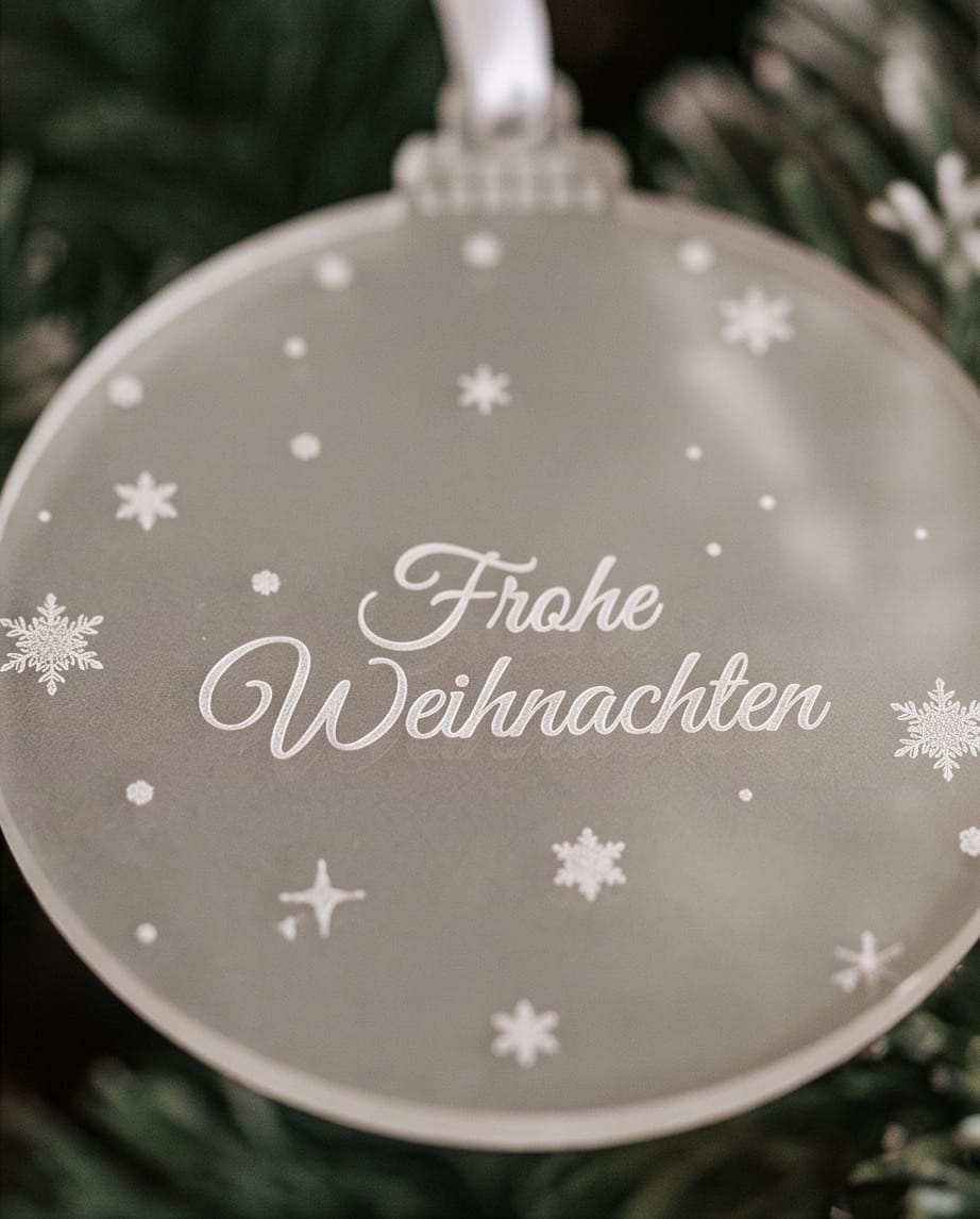 Weihnachtskugel "Frohe Weihnachten" aus Frost-Acryl | Christbaumschmuck