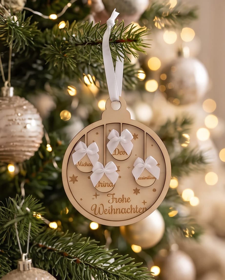3D-Familien-Weihnachtskugel aus Holz | Personalisiert