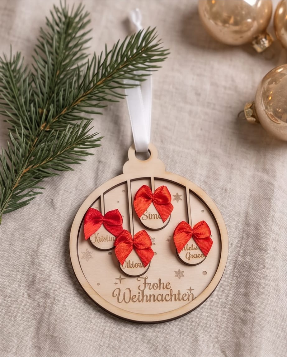 3D-Familien-Weihnachtskugel aus Holz | Personalisiert