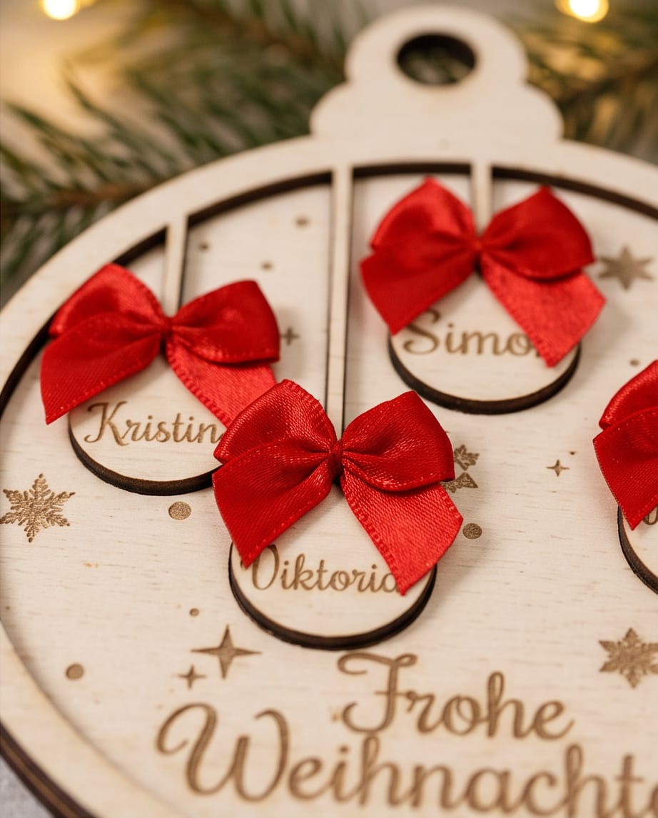 3D-Familien-Weihnachtskugel aus Holz | Personalisiert