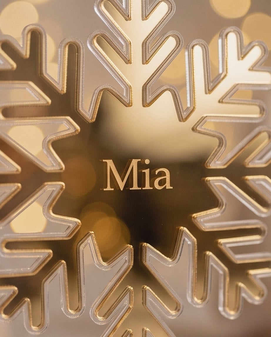 Personalisierte 3D-Schneeflocke aus Spiegel-Acryl | Doppellagiger Christbaumschmuck